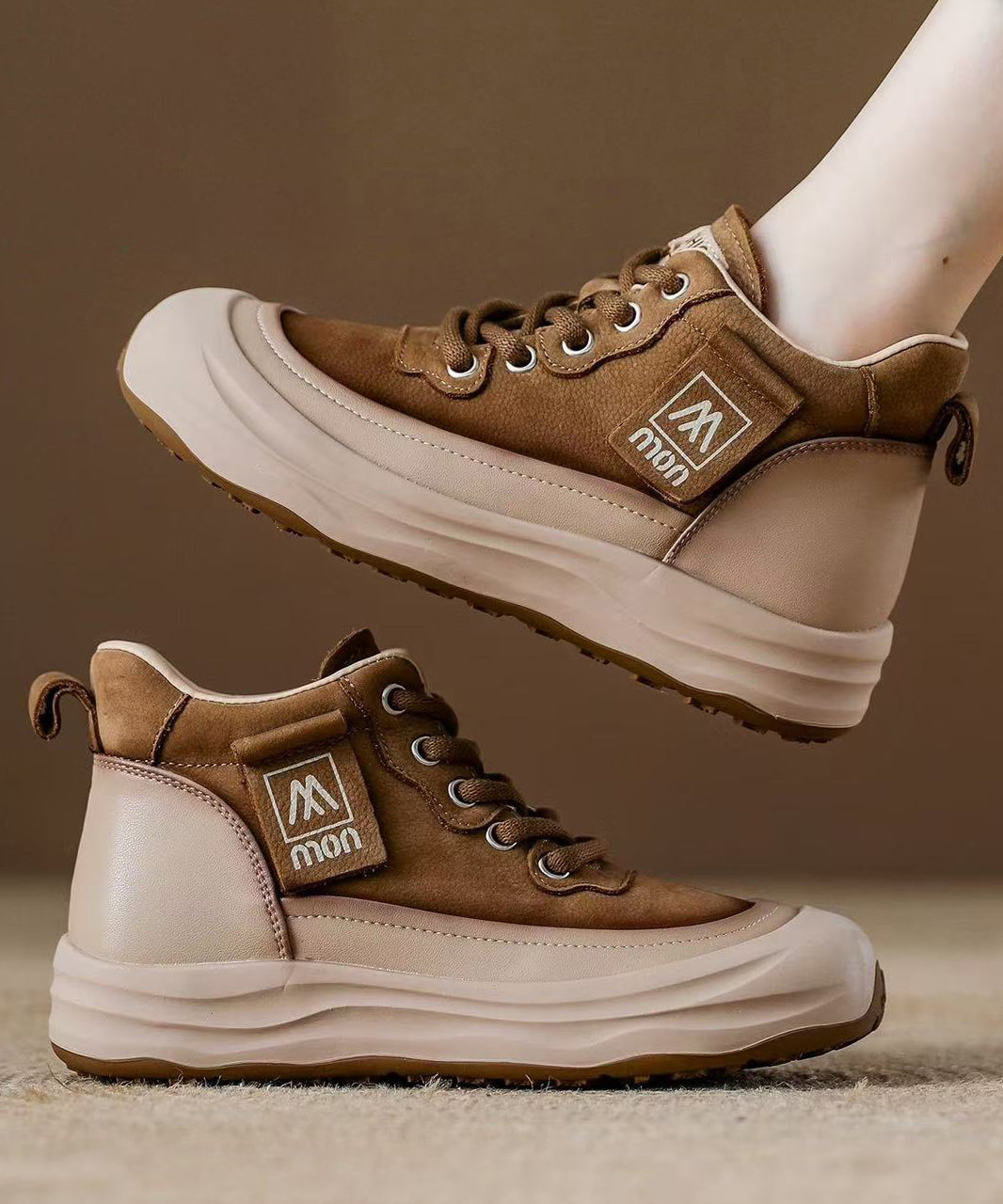 Zapatos planos con plataforma y cordones de piel de vaca para mujer, color rojo