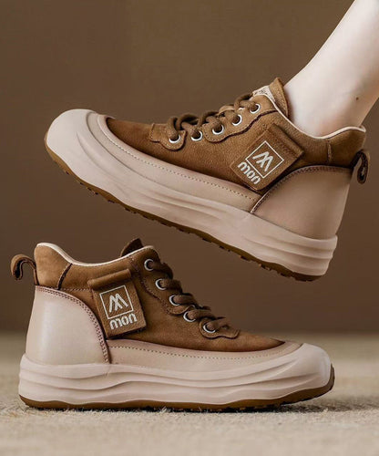 Zapatos planos con plataforma y cordones de piel de vaca para mujer, color rojo