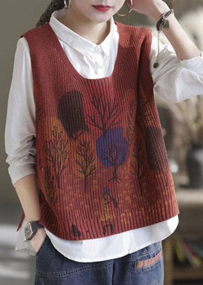 Rote Low High Design Seite offen Strick Tanks Ärmellos