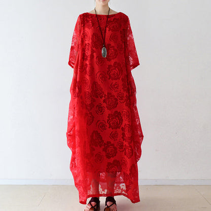 Rote Rosen Tüll Chiffon Kaftane Maxikleider Freizeitkleid Übergrößen