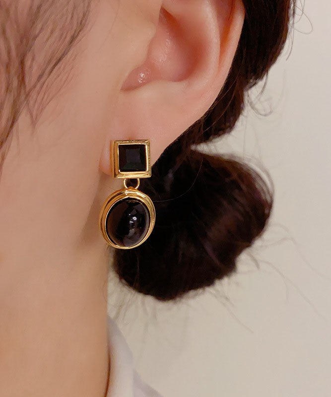 Pendientes geométricos con gotas de aceite de oro de 14 quilates y cobre negro dorado