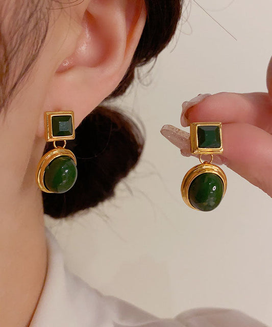 Pendientes geométricos con gotas de aceite de oro de 14 quilates y cobre negro dorado