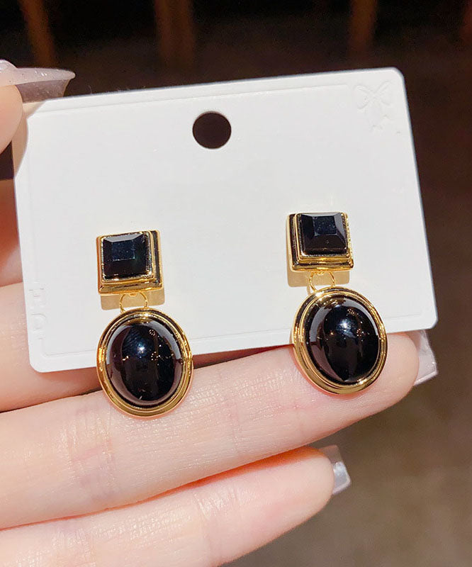 Pendientes geométricos con gotas de aceite de oro de 14 quilates y cobre negro dorado