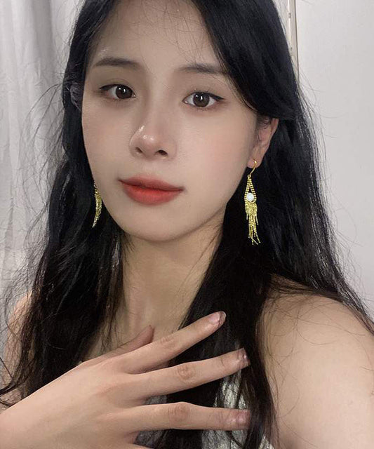 Pendientes colgantes con borlas de perlas de aleación de oro regulares