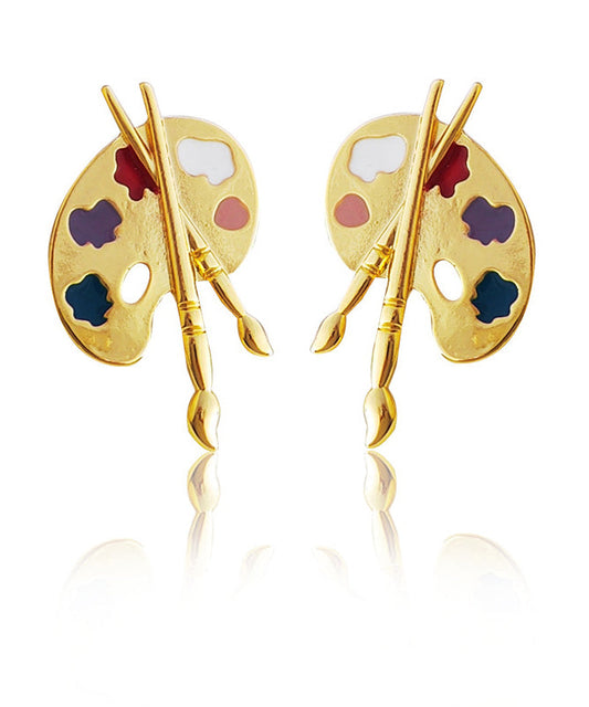 Gold Brushes and Palettes Stud Earrings