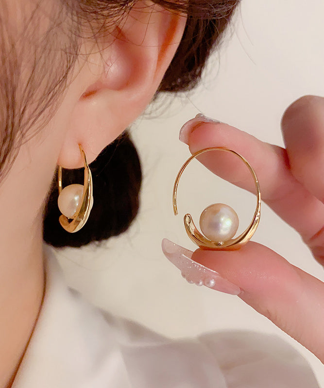 Pendientes de aro con perla y circonitas en oro de 14 quilates con sobredorado de cobre y oro regular