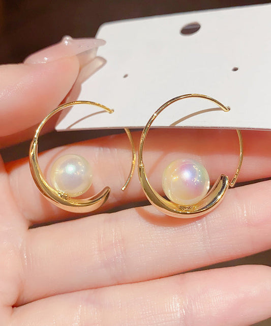 Pendientes de aro con perla y circonitas en oro de 14 quilates con sobredorado de cobre y oro regular