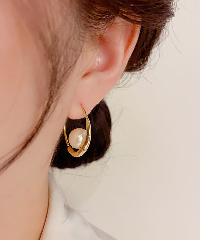 Pendientes de aro con perla y circonitas en oro de 14 quilates con sobredorado de cobre y oro regular