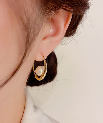 Pendientes de aro con perla y circonitas en oro de 14 quilates con sobredorado de cobre y oro regular