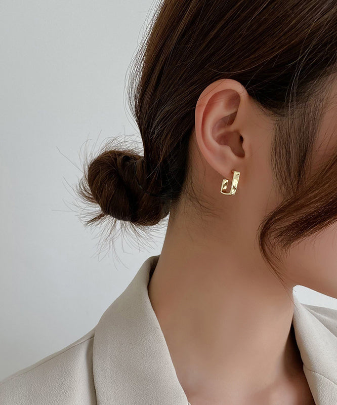 Pendientes de aro cuadrados de aleación de plata de ley y oro regular