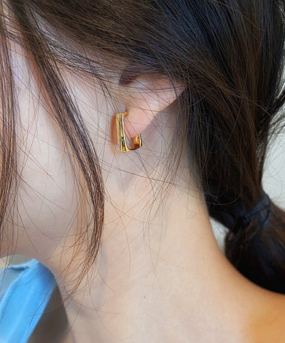 Pendientes de aro cuadrados de aleación de plata de ley y oro regular