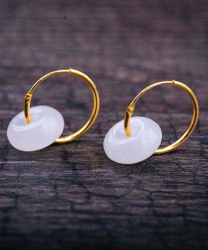 Pendientes de aro con hebilla de jade y plata de ley en oro regular