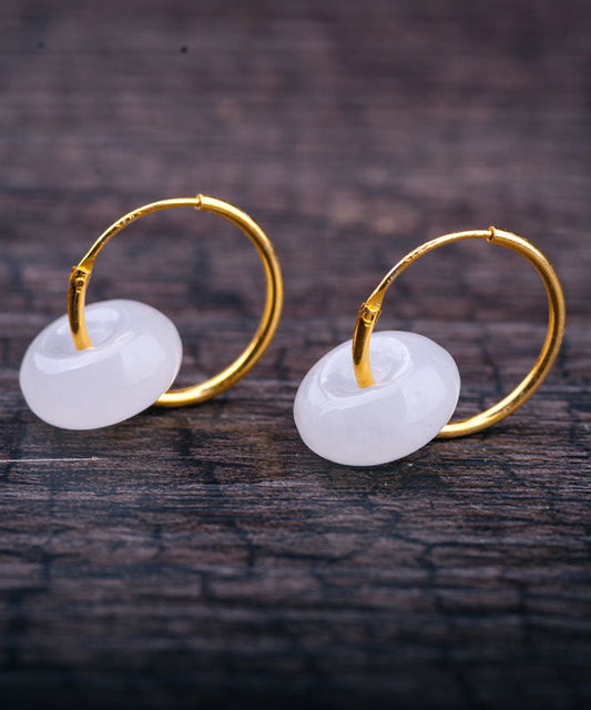 Pendientes de aro con hebilla de jade y plata de ley en oro regular