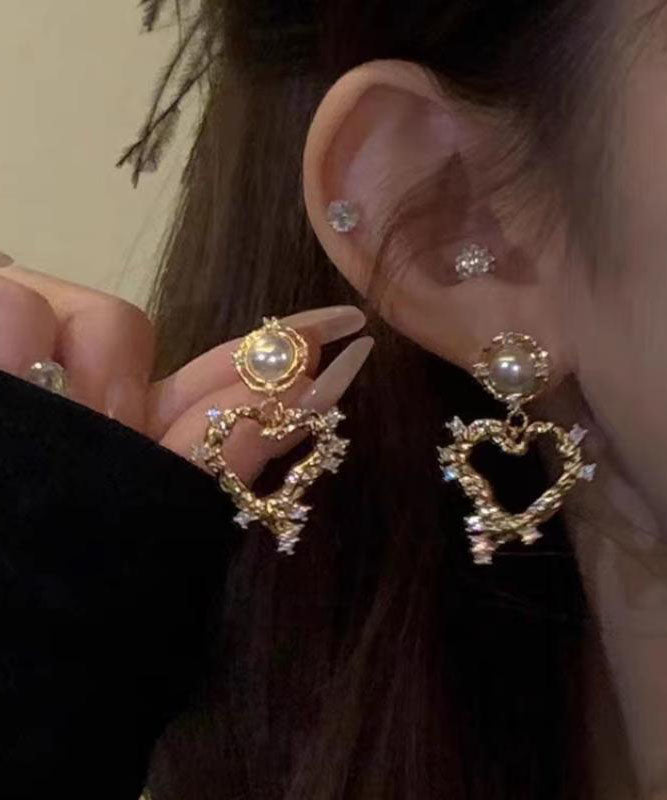 Normale Tropfenohrringe aus Sterlingsilber mit Zirkonia und Perle „Love“