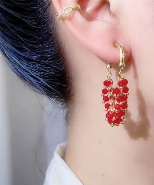 Pendientes de aro con borlas y cuentas de cristal verde regular