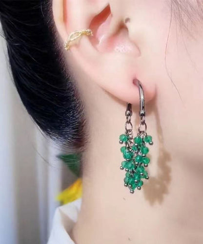 Pendientes de aro con borlas y cuentas de cristal verde regular