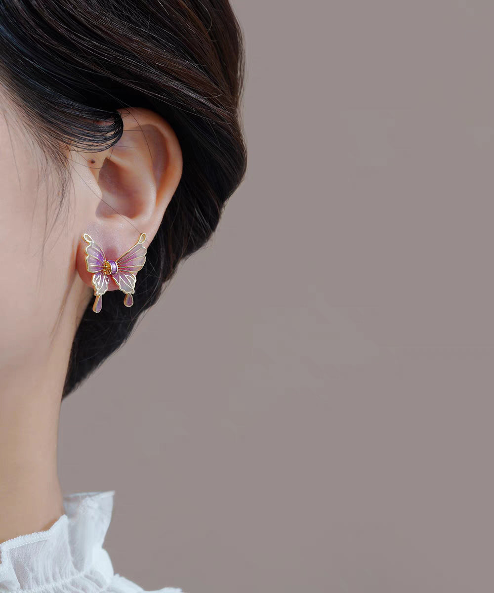 Pendientes de mariposa de resina de cobre naranja de tamaño regular