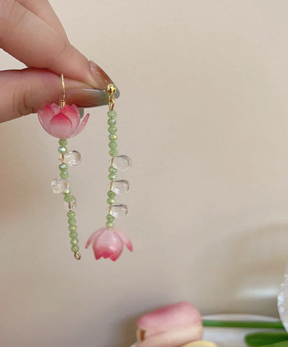 Pendientes asimétricos de loto de resina con baño de oro rosa de plata esterlina