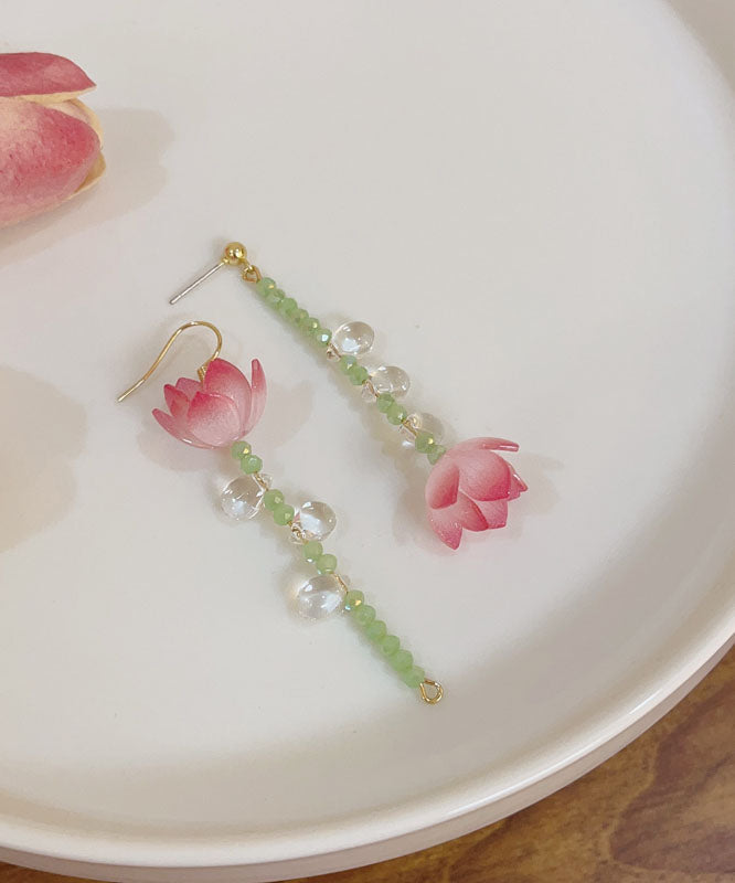 Pendientes asimétricos de loto de resina con baño de oro rosa de plata esterlina