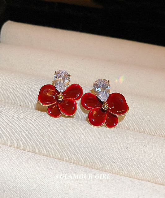 Pendientes florales con gotas de aceite y circonitas de cobre rojo