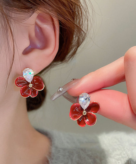 Pendientes florales con gotas de aceite y circonitas de cobre rojo