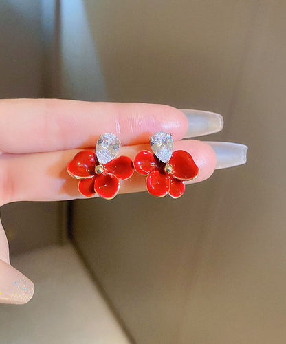 Pendientes florales con gotas de aceite y circonitas de cobre rojo