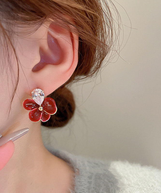 Pendientes florales con gotas de aceite y circonitas de cobre rojo
