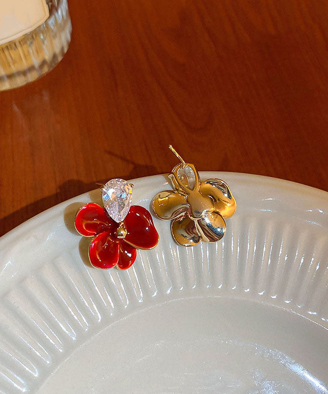 Pendientes florales con gotas de aceite y circonitas de cobre rojo