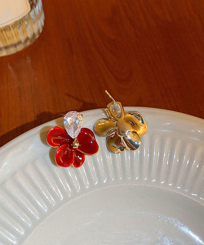 Pendientes florales con gotas de aceite y circonitas de cobre rojo