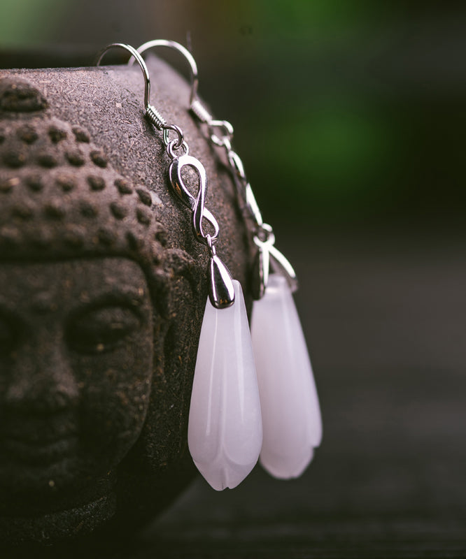 Pendientes colgantes con borlas de flor de magnolia de plata de ley y seda