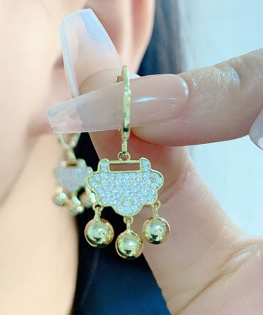 Pendientes colgantes con borlas de circonitas doradas de plata de ley y seda regular