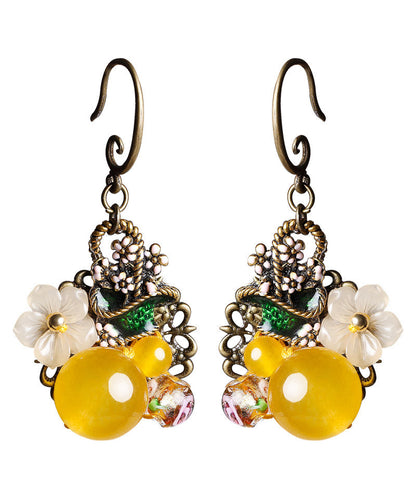 Reguläre gelbe Kupferperlen-farbige Glasur Öltropfen-Blumentropfen-Ohrringe