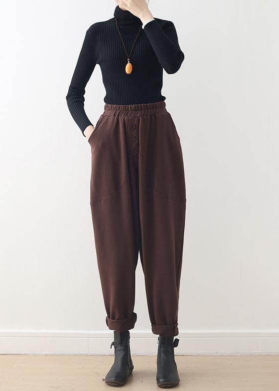 Relaxed and casual Harem Pants new style brown trousers in autumn and winter long pants - SooLinen