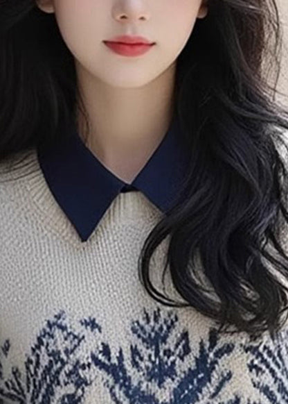 Retro-Pullover aus Baumwolle mit Peter-Pan-Kragen in Aprikosen-Optik (Frühling)