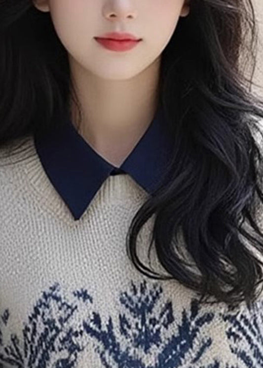 Retro-Pullover aus Baumwolle mit Peter-Pan-Kragen in Aprikosen-Optik (Frühling)