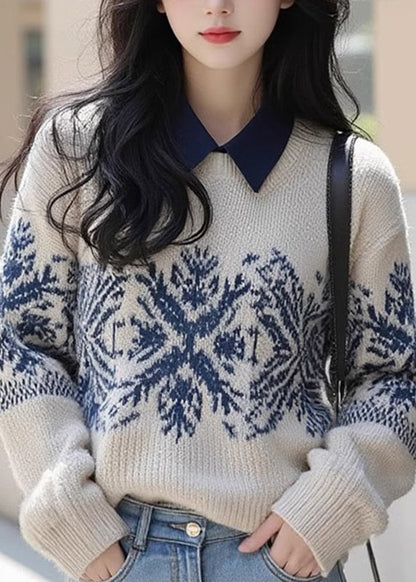 Retro-Pullover aus Baumwolle mit Peter-Pan-Kragen in Aprikosen-Optik (Frühling)