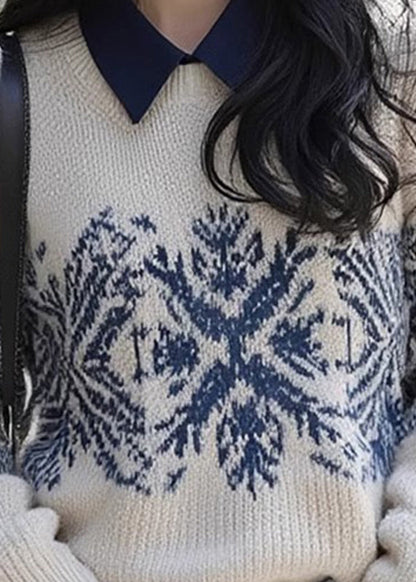 Retro-Pullover aus Baumwolle mit Peter-Pan-Kragen in Aprikosen-Optik (Frühling)