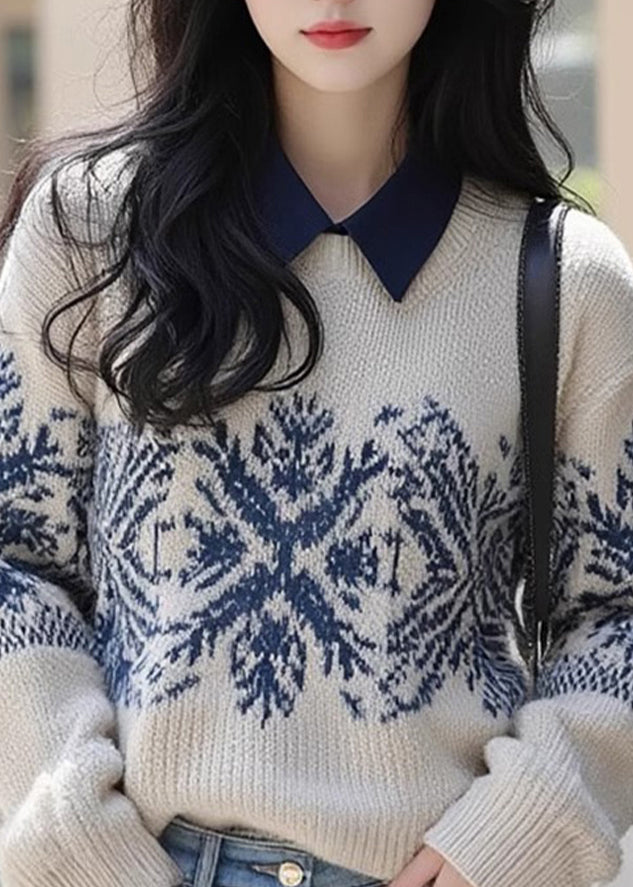 Retro-Pullover aus Baumwolle mit Peter-Pan-Kragen in Aprikosen-Optik (Frühling)