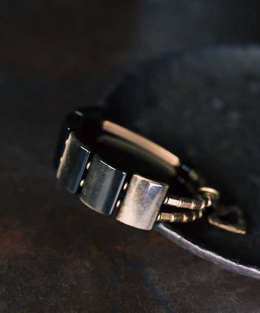 Retro Black Alloy Obsidian Unisex Bracelet