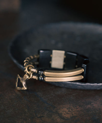 Retro Black Alloy Obsidian Unisex Bracelet
