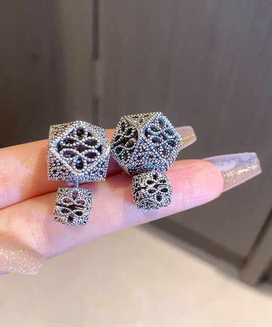 Pendientes geométricos ahuecados de cobre negro retro