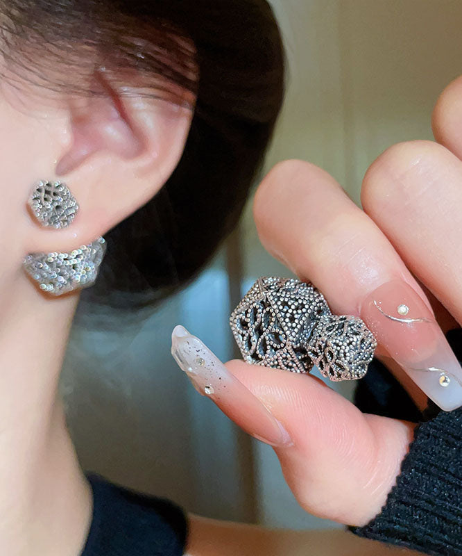 Pendientes geométricos ahuecados de cobre negro retro