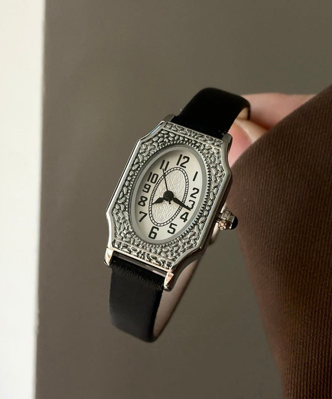 Retro Black Gold Black Mirror Leather Patchwork Square Floral Watches