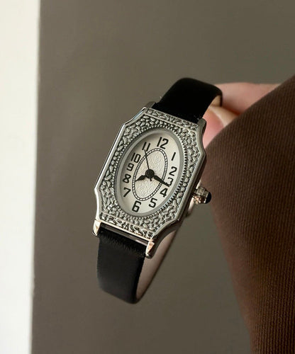 Retro Black Gold Black Mirror Leather Patchwork Square Floral Watches