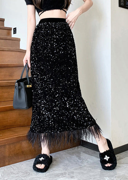 Retro Schwarz Hohe Taille Quaste Drapieren Tüll Röcke Frühling