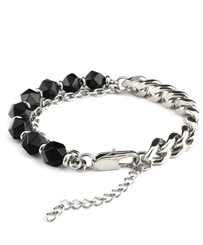 Pulsera retro de cadena de ágata de acero inoxidable negro
