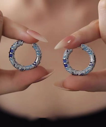 Retro Blue Copper Overgild Cloisonne Dripping Glaze Hoop Earrings