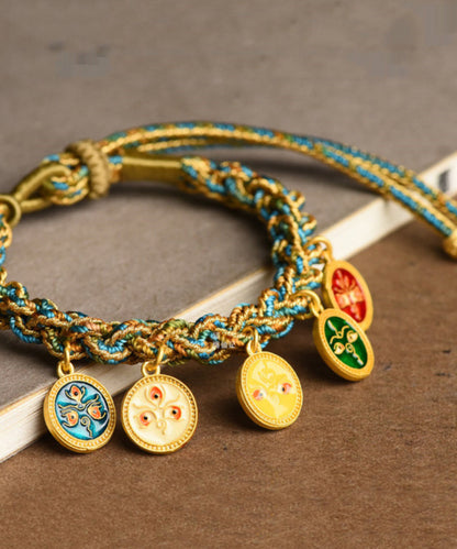 Pulsera retro azul tejida a mano con borlas del Dios de los Cinco Caminos de la Riqueza