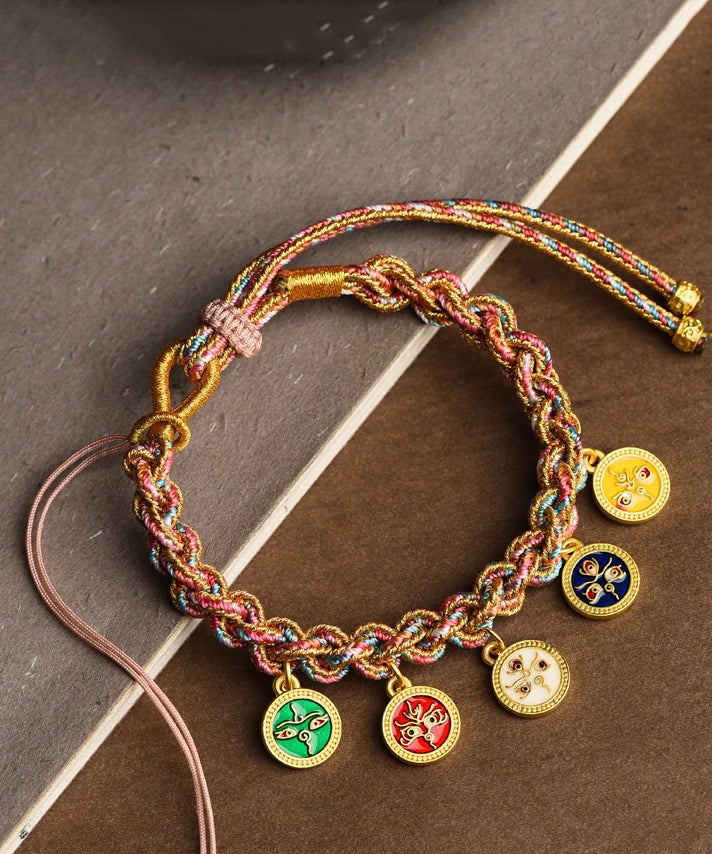 Pulsera retro azul tejida a mano con borlas del Dios de los Cinco Caminos de la Riqueza