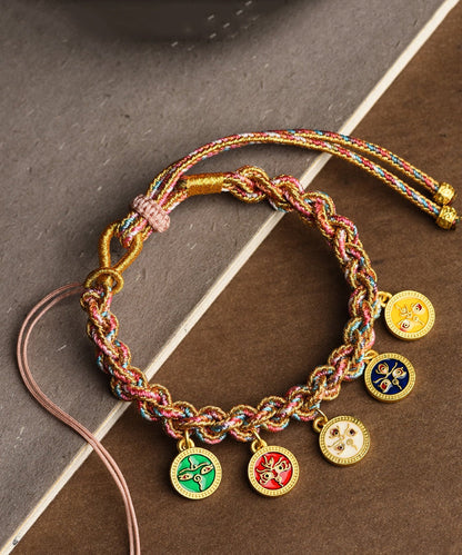 Pulsera retro azul tejida a mano con borlas del Dios de los Cinco Caminos de la Riqueza